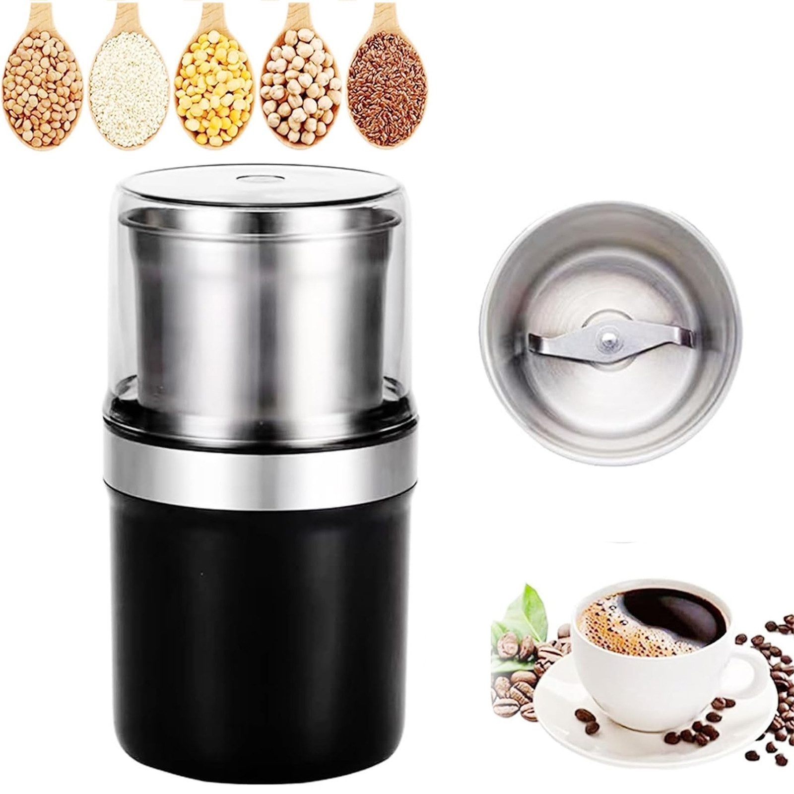 MOPUEA Kaffeemühle Kaffeemühle Elektrisch, Gewürzmühle mit Edelstahlklingen 200W, Leistungsstark, kompakt, vielseitig, langlebig, sicher