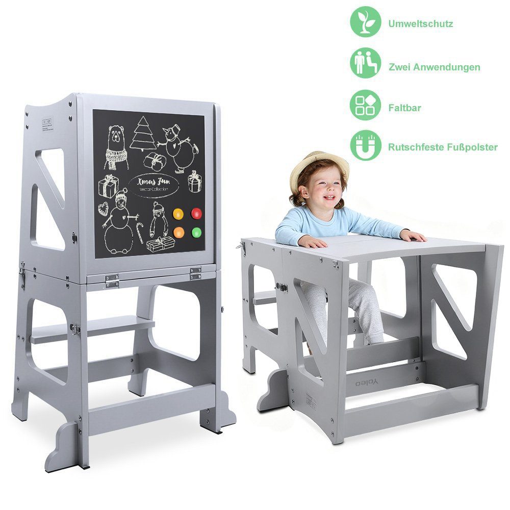 Dripex Kinderstuhl 2 in 1 Lernturm Kinder Tritthocker mit Sicherheitsstange