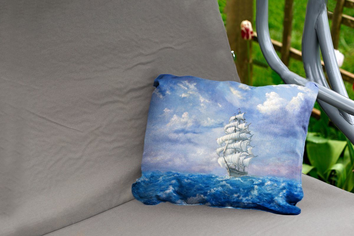 Dekokissenbezug, Kissenhülle Illustration Segelschiffs Wasser, MuchoWow Outdoor-Dekorationskissen, eines Polyester, dem auf Dekokissen