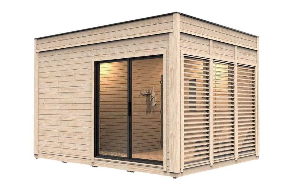 JVmoebel Saunahaus Moderne Gartensauna aus Holz in Beige mit gemütlichem Design, (1-St) Made in Europe