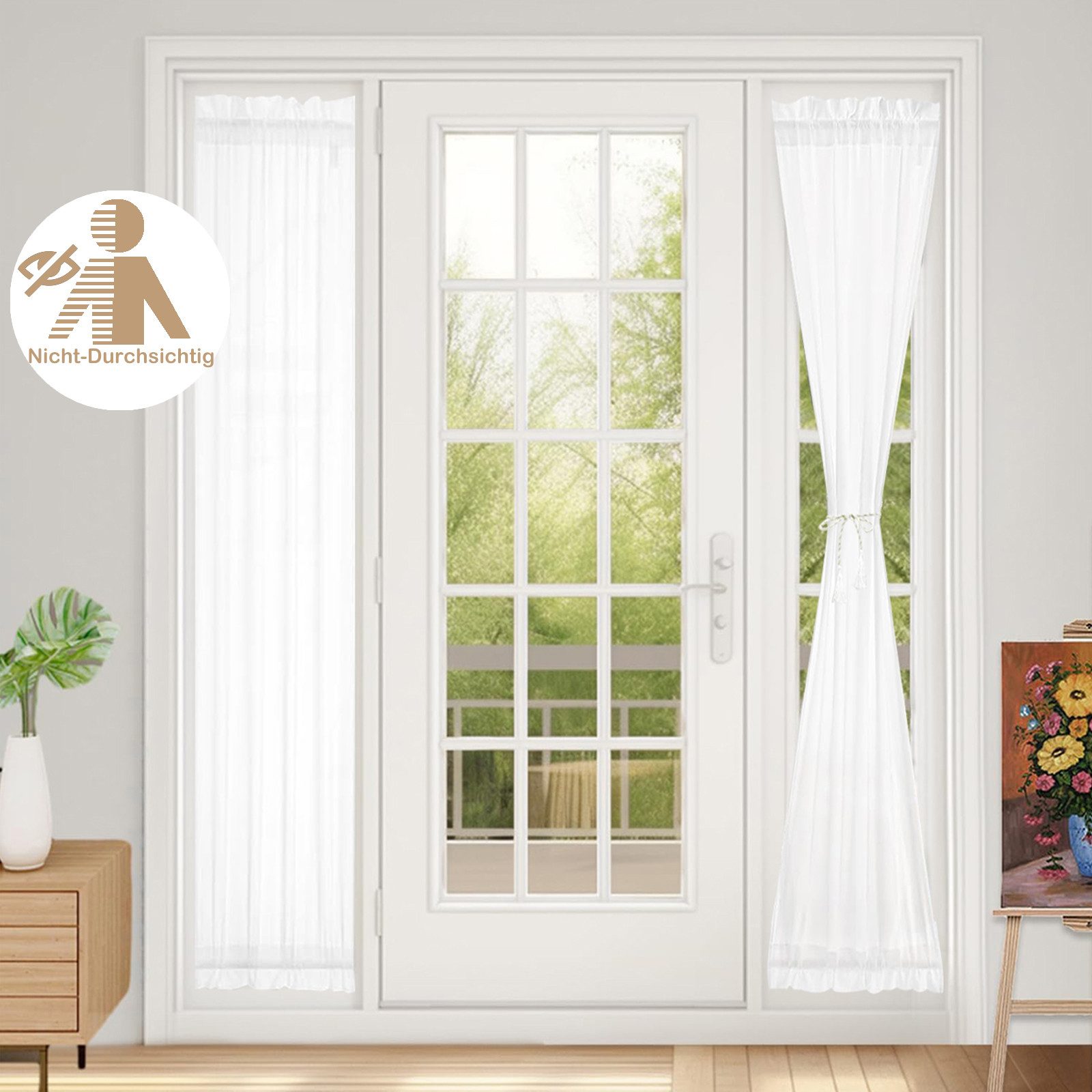 Lapalife Gardine Halbtransparente weiße Vorhänge, durchscheinend,3 Farben, Privatsphäre, 63.5x102/63.5x183/132x102/132x183, Französische Vorhänge,Stangentasche