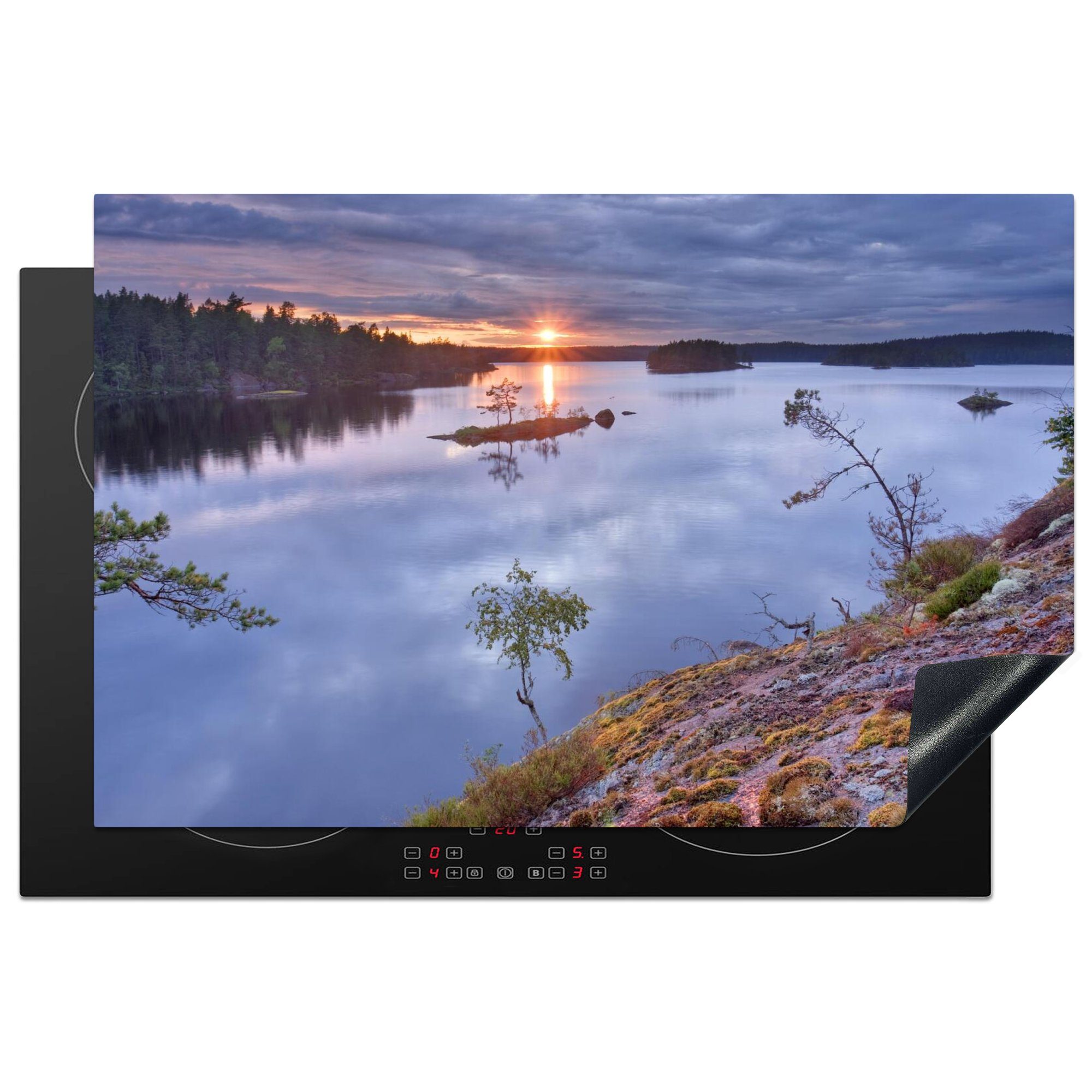 MuchoWow Herdblende-/Abdeckplatte Sonnenuntergang im Tiveden-Nationalpark in Schweden, Vinyl, (1 tlg), 81x52 cm, Induktionskochfeld Schutz für die küche, Ceranfeldabdeckung