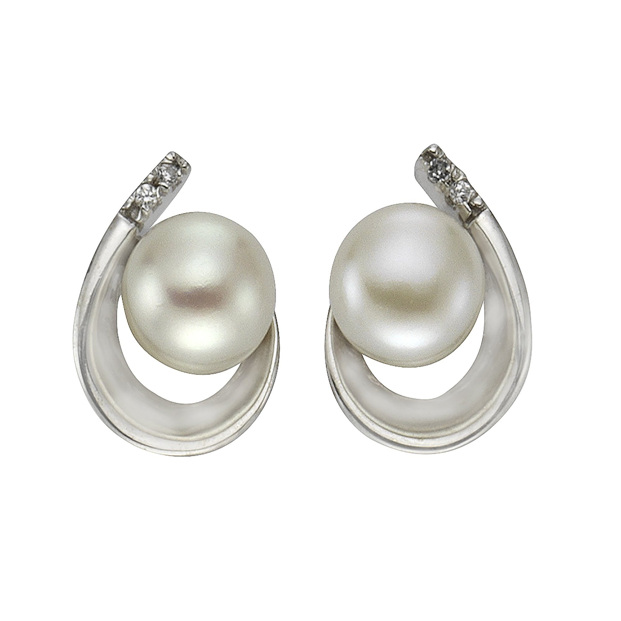 Zeeme Paar Ohrstecker weiß 925 Silber Perle