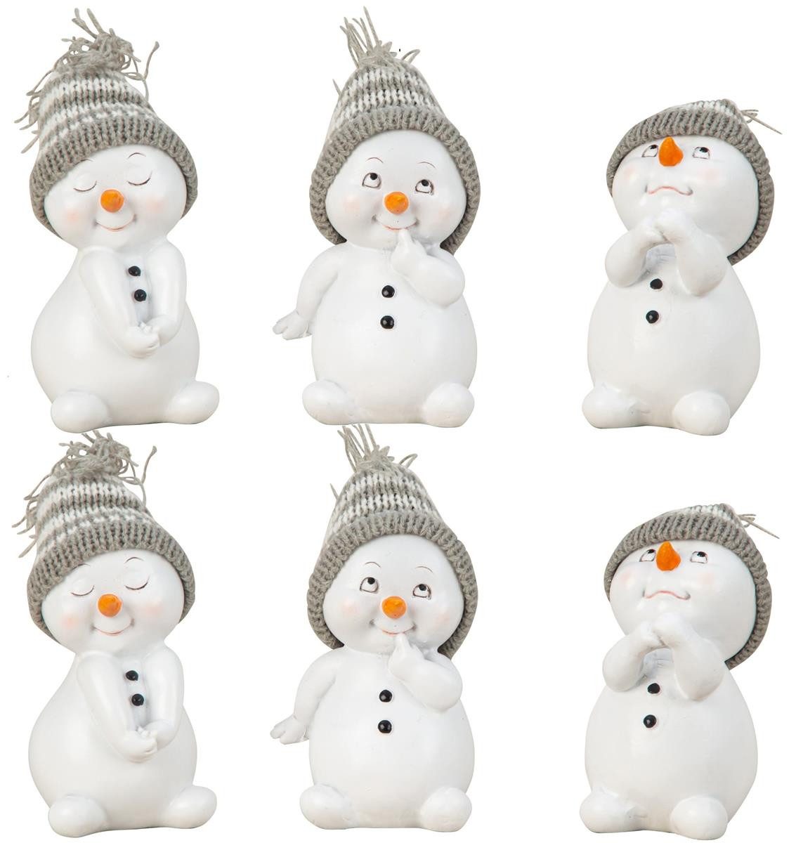 Geschenkestadl Schneemann 6 Stück Schneemann Figuren Strickmütze 12cm Winterdeko mehrere Farben
