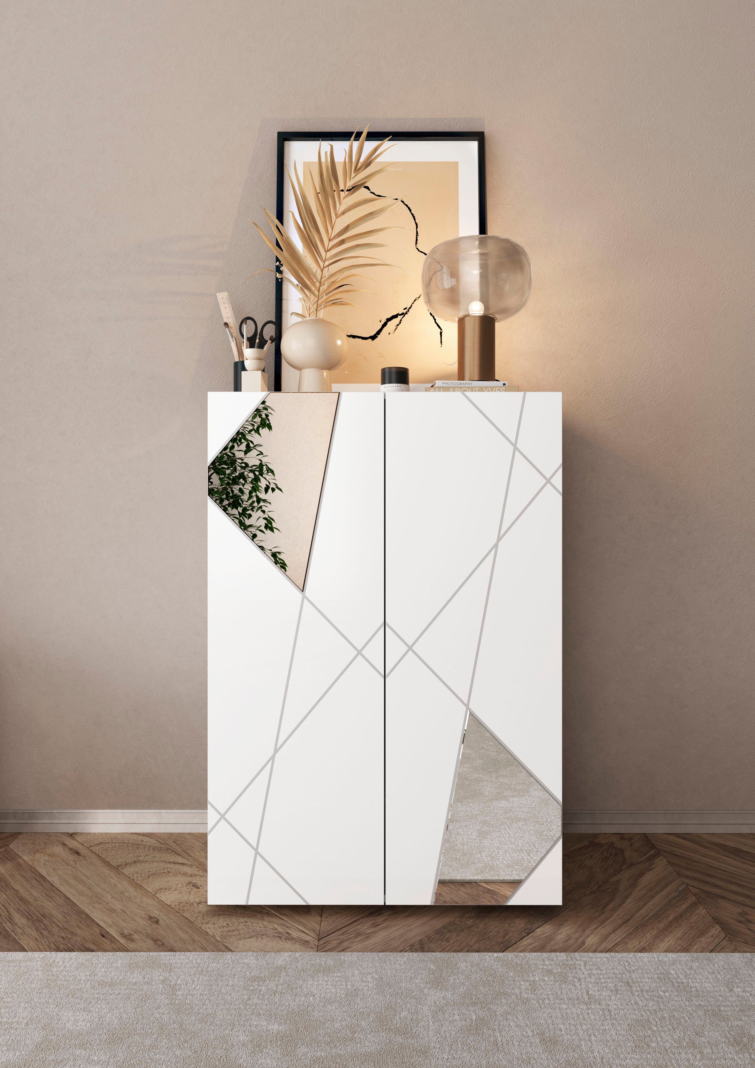 INOSIGN Schuhschrank "Vittoria, Breite 78 cm" mit Spiegel und Siebdruck günstig online kaufen