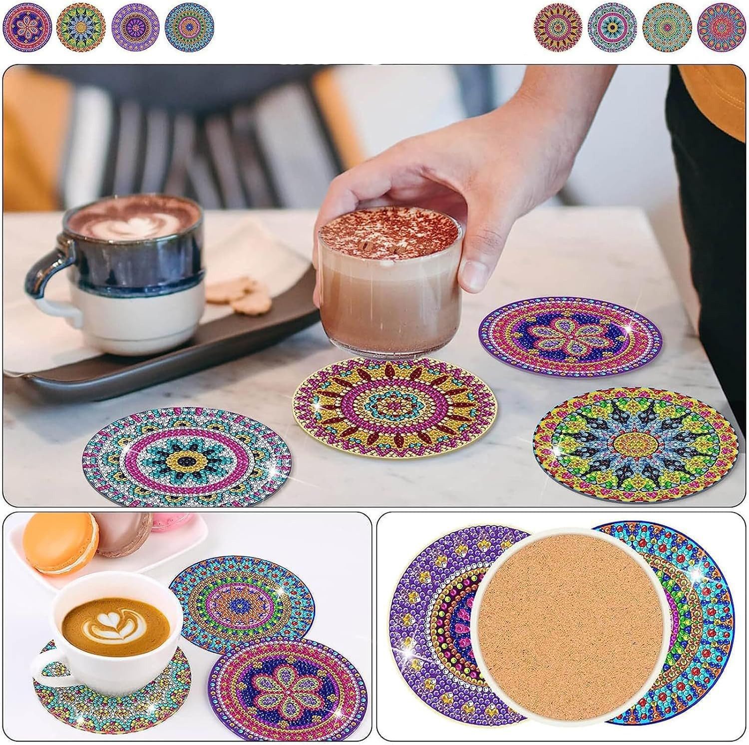Coonoor Getränkeuntersetzer 10 STK Diamond Painting Untersetzer Mit Halter, für Anfänger, Erwachsene & Kinder, 10-tlg., DIY Mandala Diamant Tassenuntersetzer – Bild 2 von 4