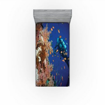 Spannbettlaken Soft Dekorativer Stoff Bettwäsche Rund-um Elastischer Gummizug, Abakuhaus, Taucher Sea-Plantage im Roten Meer