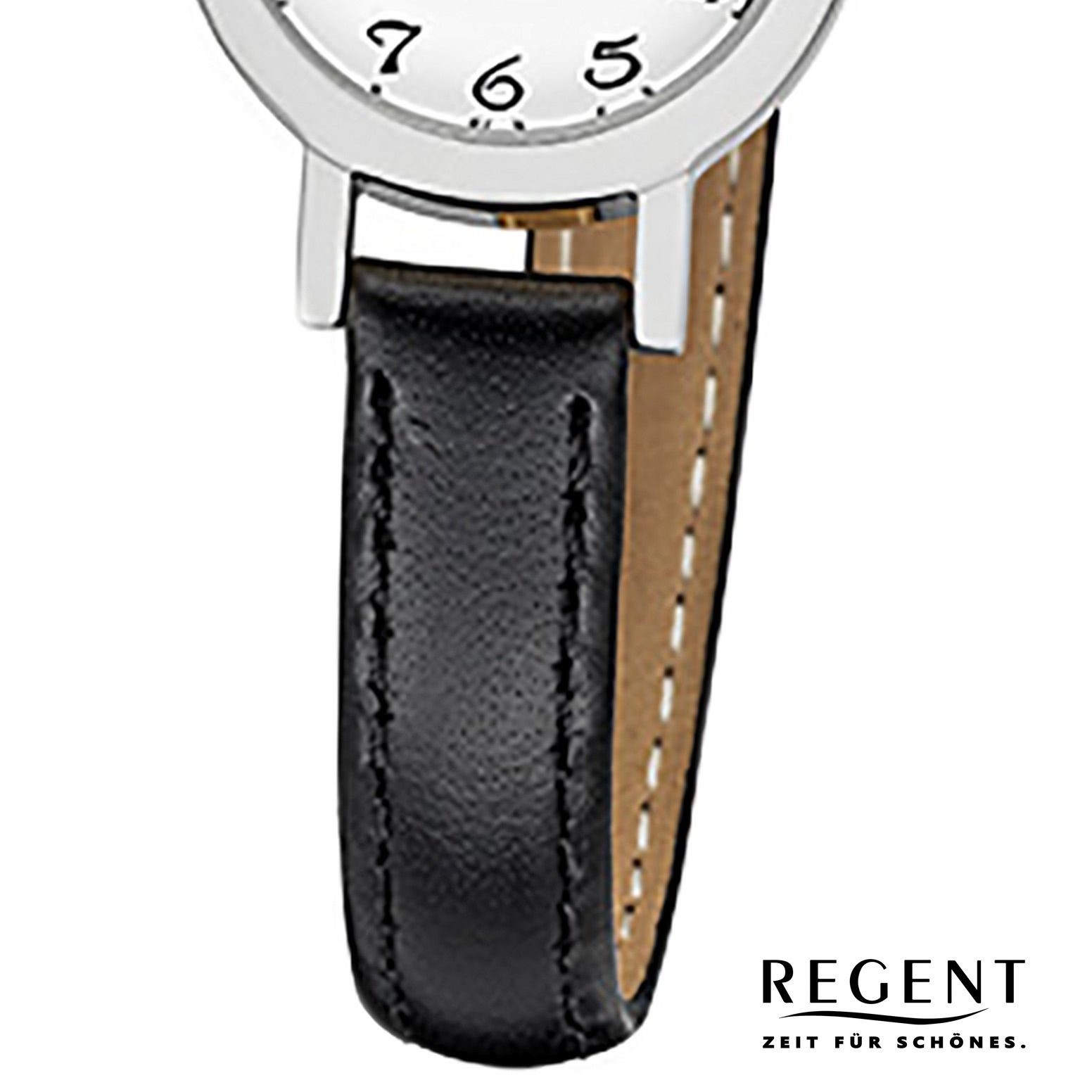 Armbanduhr klein Quarzuhr 20mm), Analog, (ca. rund, Lederarmband Regent Damen-Armbanduhr Damen Regent schwarz