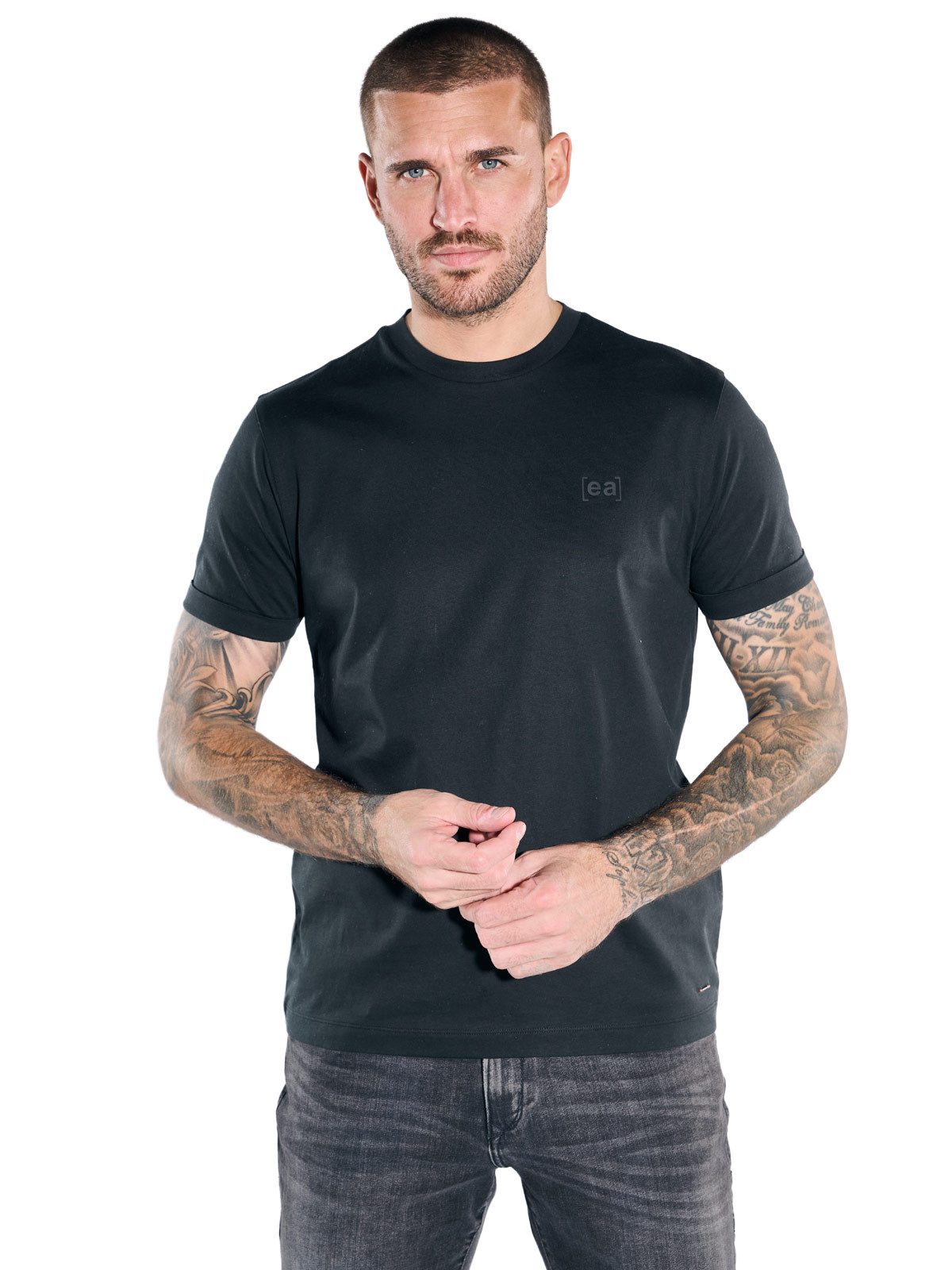 emilio adani T-Shirt Herren Rundhals T-Shirt, Schwarz