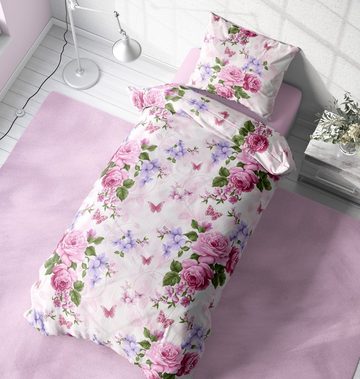 Bettwäsche Schmetterlinge lieben Blumen, One Home, Mikrofaser, 2 teilig, floral und geblümt