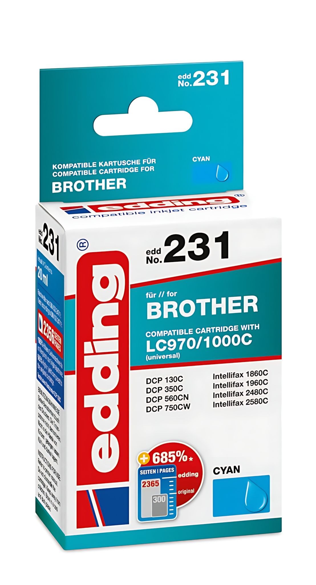 edding Tonerpatrone Edding Druckerpatrone EDD-231 für Brother LC970C/LC1000C cyan