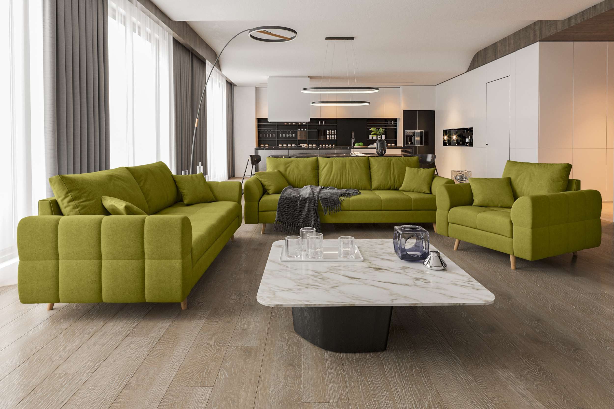 99rooms Polstergarnitur Bello, (Couchgarnitur, Set (3-tlg), günstig online kaufen