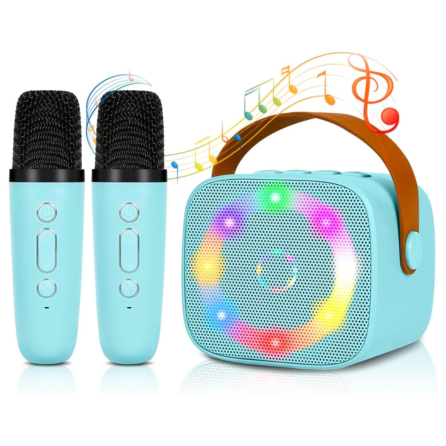 Tragbare Bluetooth-Lautsprecher mit 2 Kabellosen Mikrofonen Karaoke-Maschine