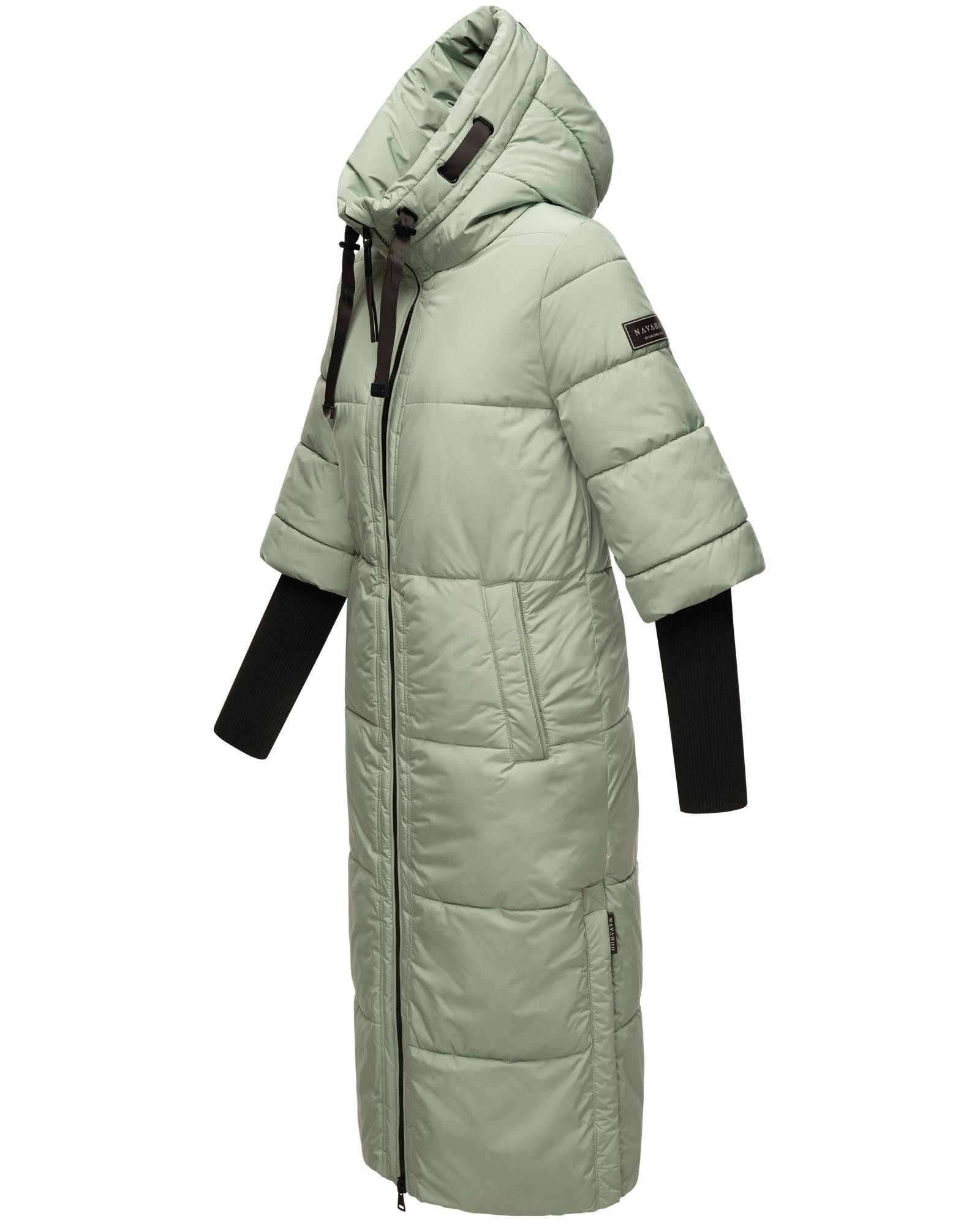 Navahoo Steppmantel Ciao Miau XIV Langer Wintermantel mit Rippstrickärmel