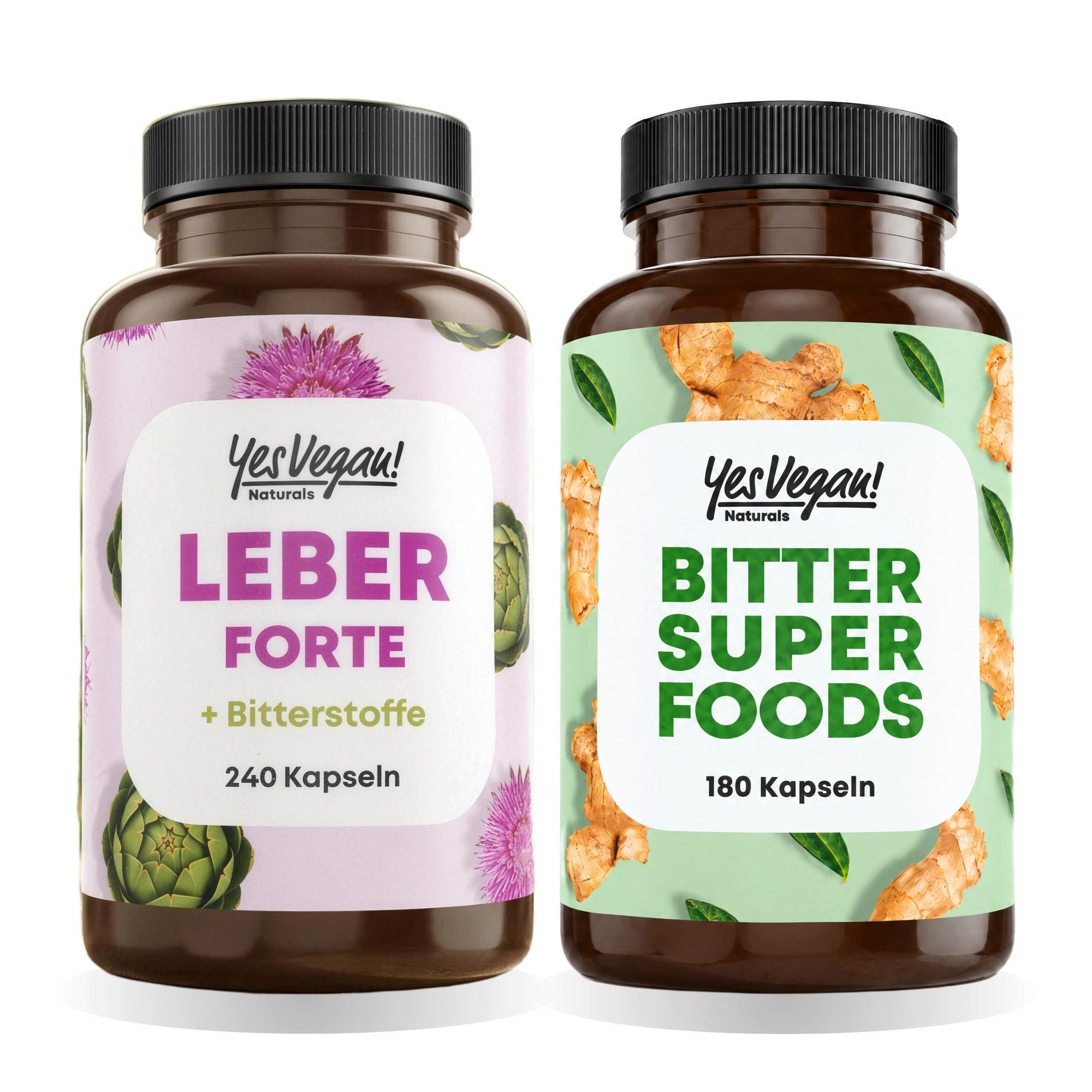 Yes Vegan Leber-Ritual Set: Leber Forte Mariendistel + Bitterstoffe Kapseln, 2 er Set à, vegan, laktosefrei, glutenfrei