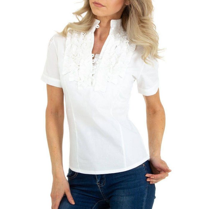 Ital-Design Hemdbluse Damen Freizeit Hemd Rüschen Transparent Hemdbluse in Weiß