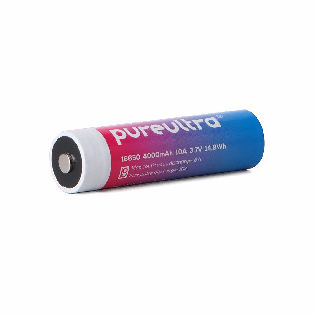 PureUltra 18650 Akku High Drain Hochleistungsakku 4000 mAh (3,7 V), geschützt, 10 A für Hochleistungs-Taschenlampen
