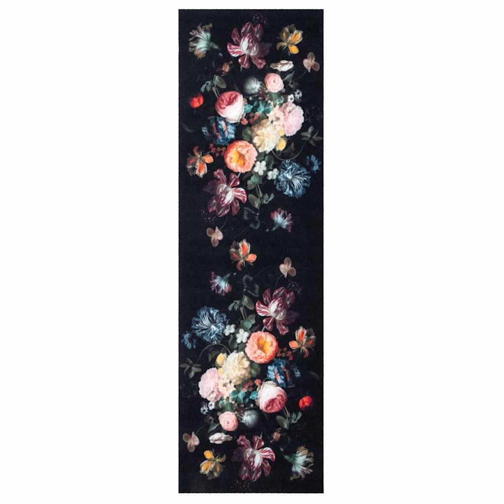 vidaXL Fußmatte Küchen Teppich Floral Schwarz günstig online kaufen