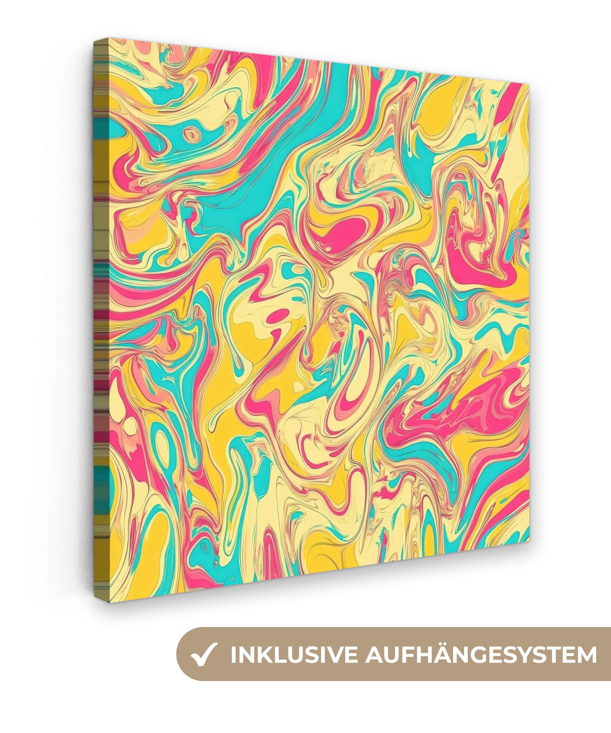 OneMillionCanvasses® Leinwandbild Gelb - Rosa - Blau - Retro, Fotodruck (1 St), Wandbild, Deko Schlafzimmer Wohnzimmer Flur 20x20 cm