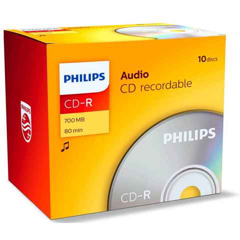 Philips CD-Rohling 10 Philips Rohlinge CD-R Audio 80 Minuten Musik Jewelcase