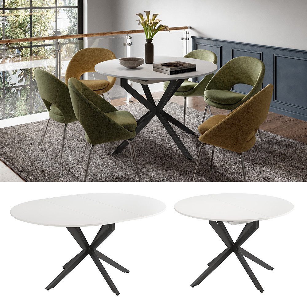 Vicco Esstisch Loyd, Weiß/Schwarz/Schwarz, 120 x 76.5 cm ausziehbar günstig online kaufen