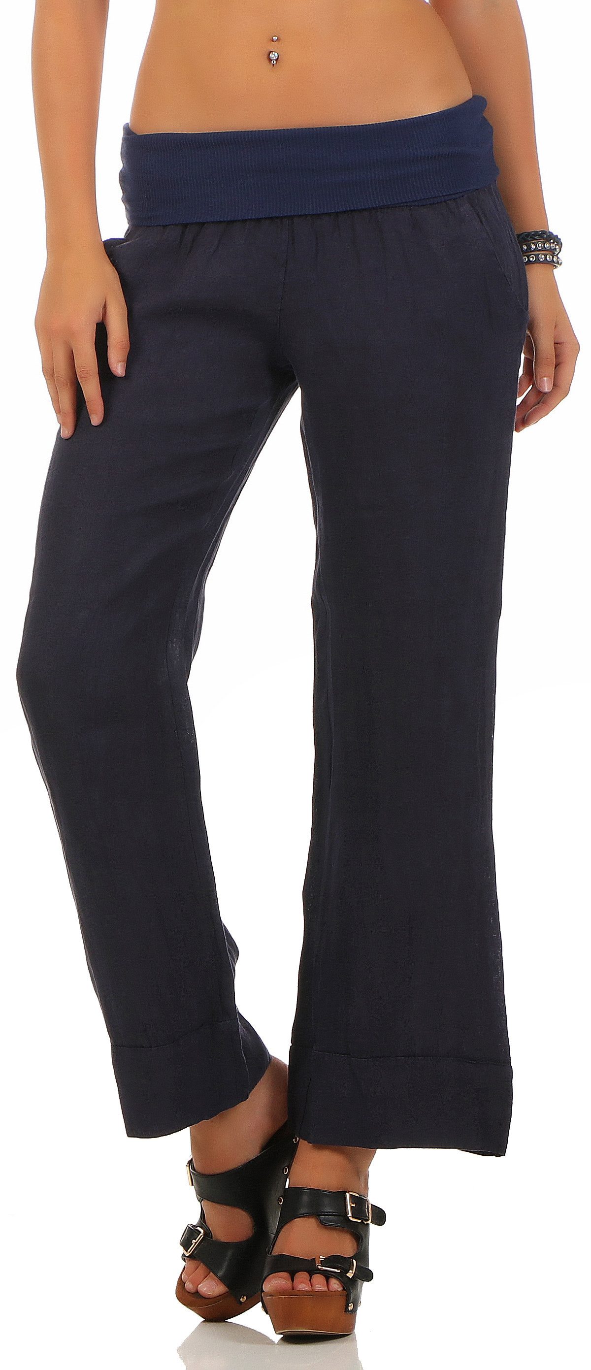 malito more than fashion Leinenhose malito Damen Hose aus Leinen, Stoffhose in Unifarben, Freizeithose Casual Leinen Hose