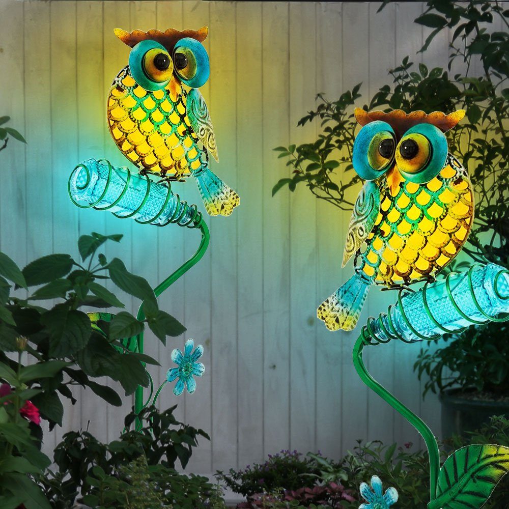 2er Set LED Außen Leuchte Solar Pfau Dekor Steine Vogel Figur Lampe Garten Weg 