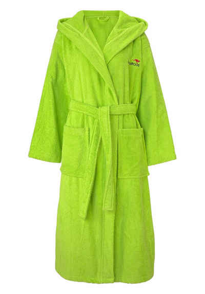 Unisex-Bademantel »Cassidy«, KangaROOS, für Damen & Herren, mit Kapuze & Logostickerei, lang, einfarbiger Bademantel aus 100% Baumwolle mit Taschen