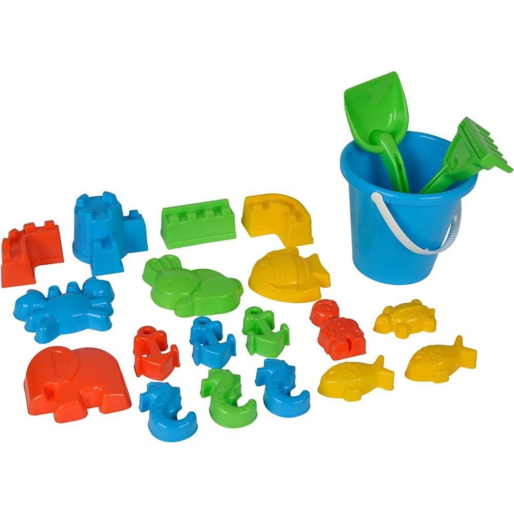 Androni Sandform-Set Eimergarnitur, (Set, 22-tlg), mit Eimer, Schaufel, Rechen, 1 Set zufällige Farbe