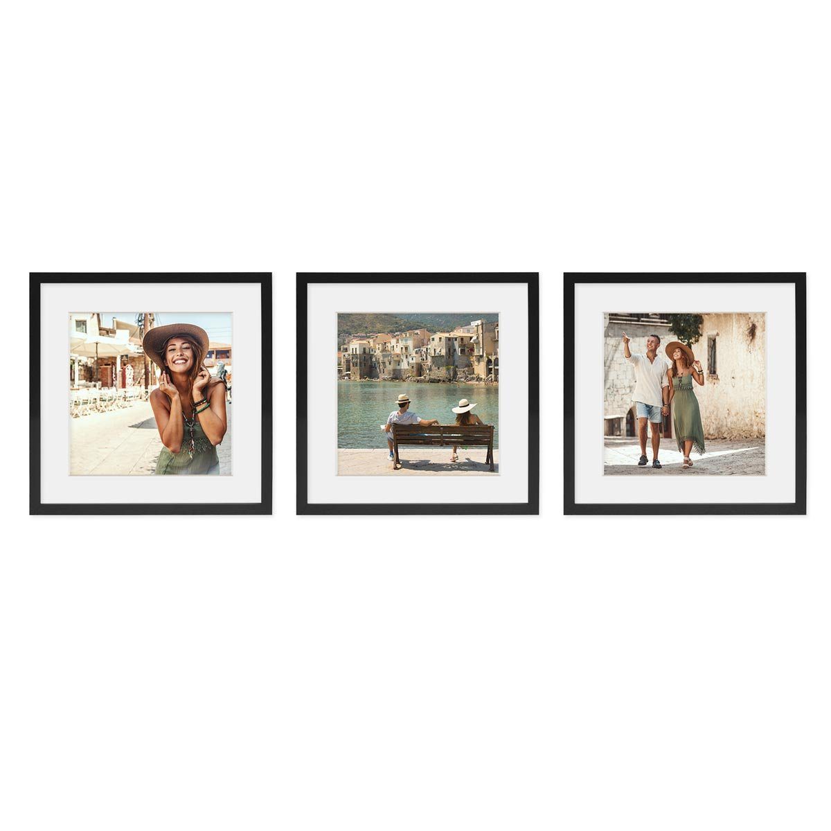 PHOTOLINI Bilderrahmen 3er Set 3D-Objektrahmen 40x40 cm mit Passepartout und Glasscheibe, für 3 Bilder (3er Set), Zum Befüllen für Objekte bis 1,5 cm Tiefe zum Basteln & Verschenken