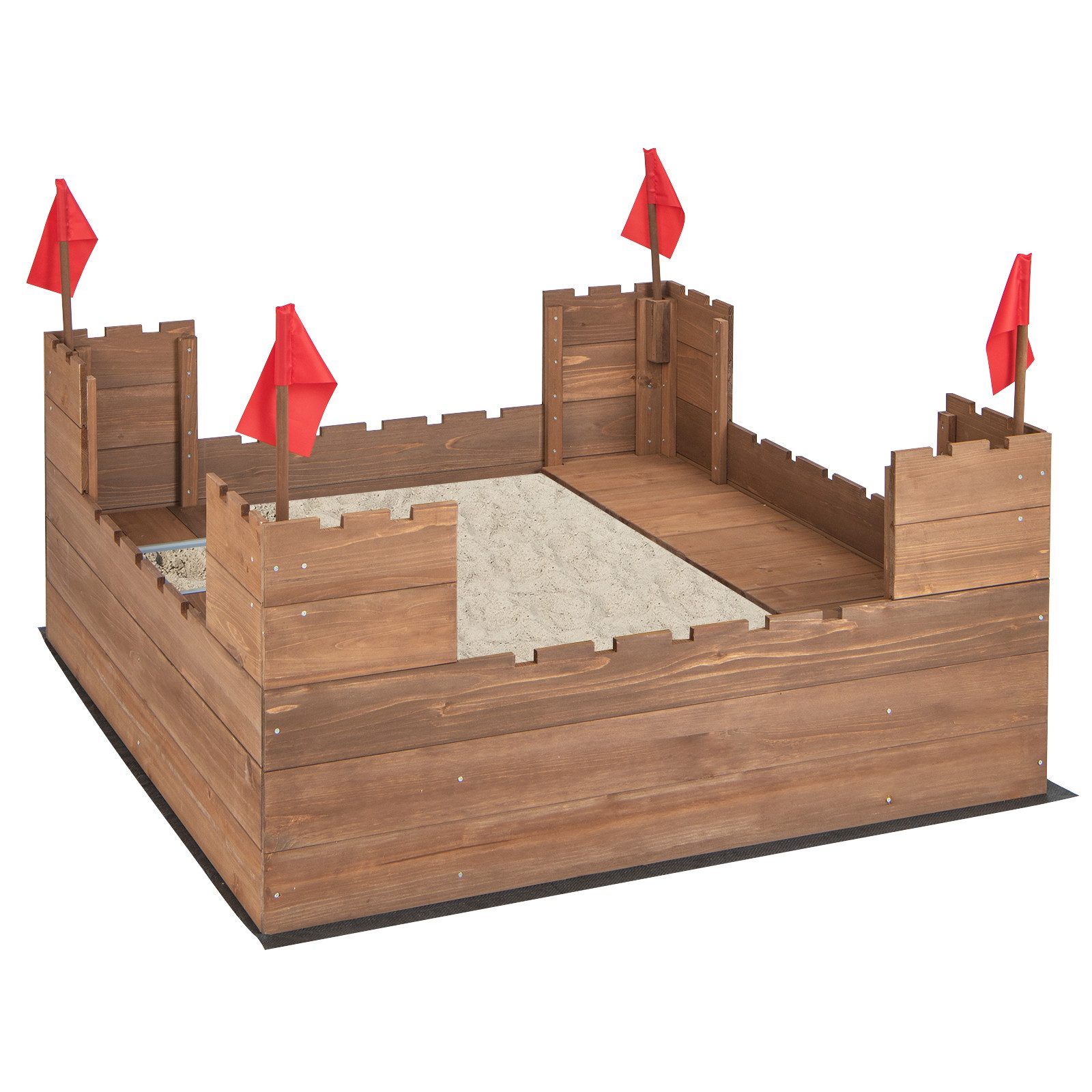 COSTWAY Sandkasten, aus Holz, 113 x 116 cm, mit Sitzbank