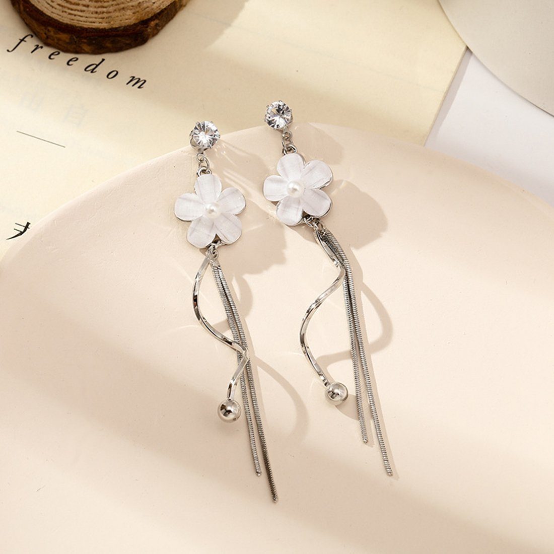 Lange Frauen Quasten-Ohrstecker Paar für Blume Metall Haiaveng Ohrringe,925, gebogene Ohrhänger Quaste