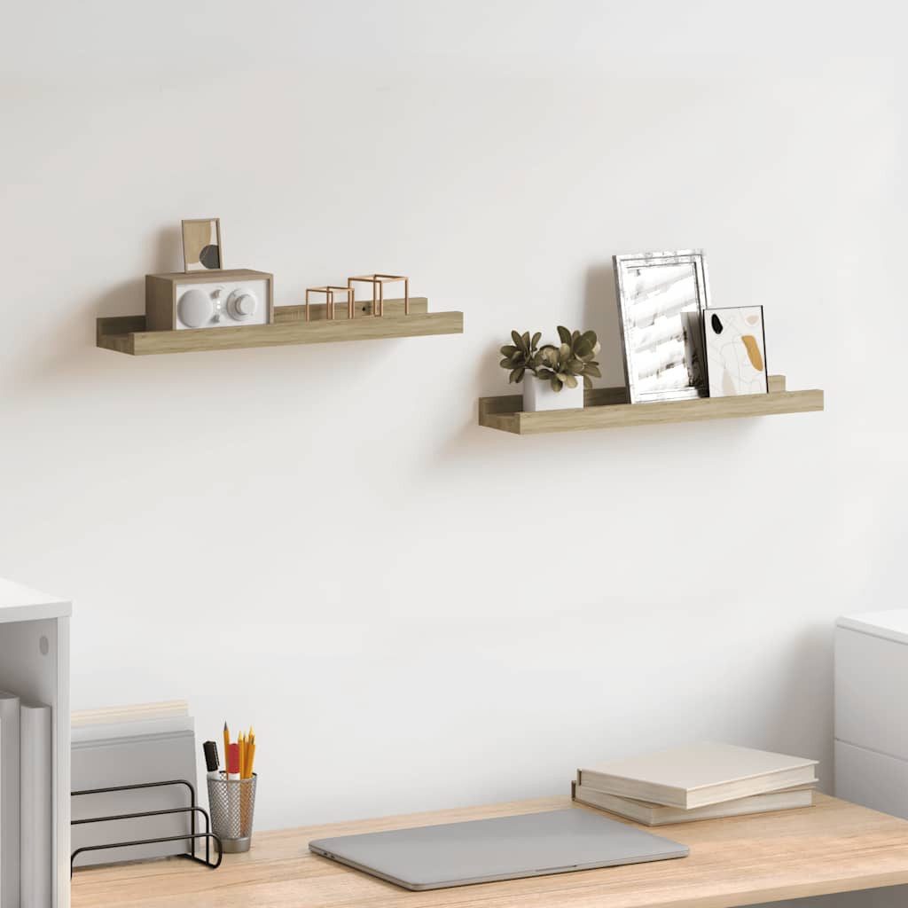 furnicato Wandregal Praktisches MDF Sonoma-Eiche 40x9x3 cm, 2er Set, 2-tlg., Stabile Wandablage mit 5 kg Tragkraft für Bücher und Sammlerstücke