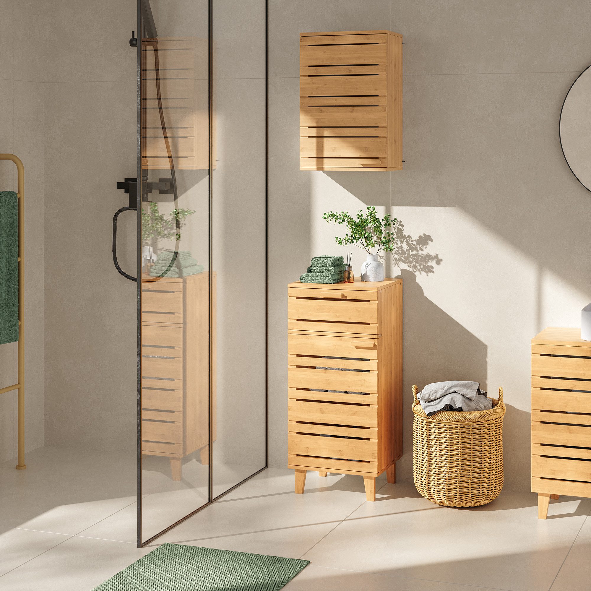 en.casa Midischrank »Epind« Badezimmerschrank 75 x 33 x 30 cm Bambus Natur
