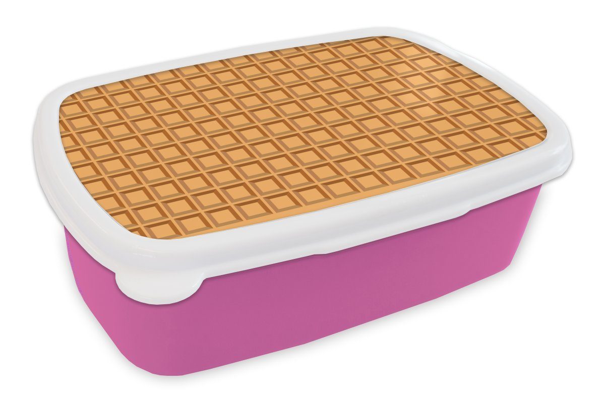 MuchoWow Lunchbox Waffel - Braun - Textur - Design, Kunststoff, (2-tlg), Brotbox für Erwachsene, Brotdose Kinder, Snackbox, Mädchen, Kunststoff rosa