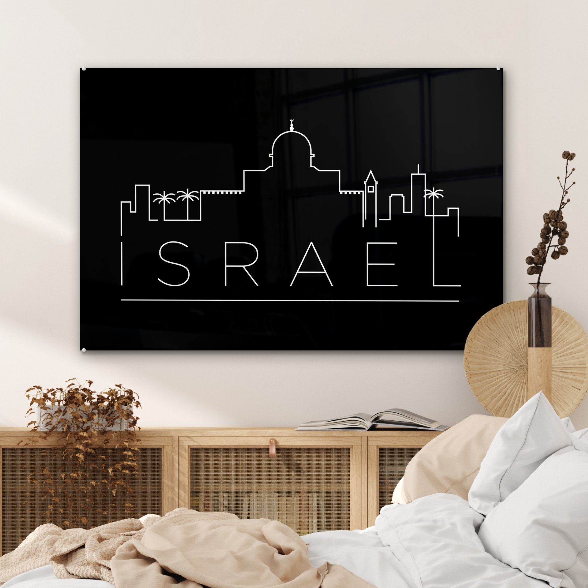 St), (1 Skyline "Israel" schwarz, Acrylglasbilder Acrylglasbild Schlafzimmer Wohnzimmer MuchoWow &