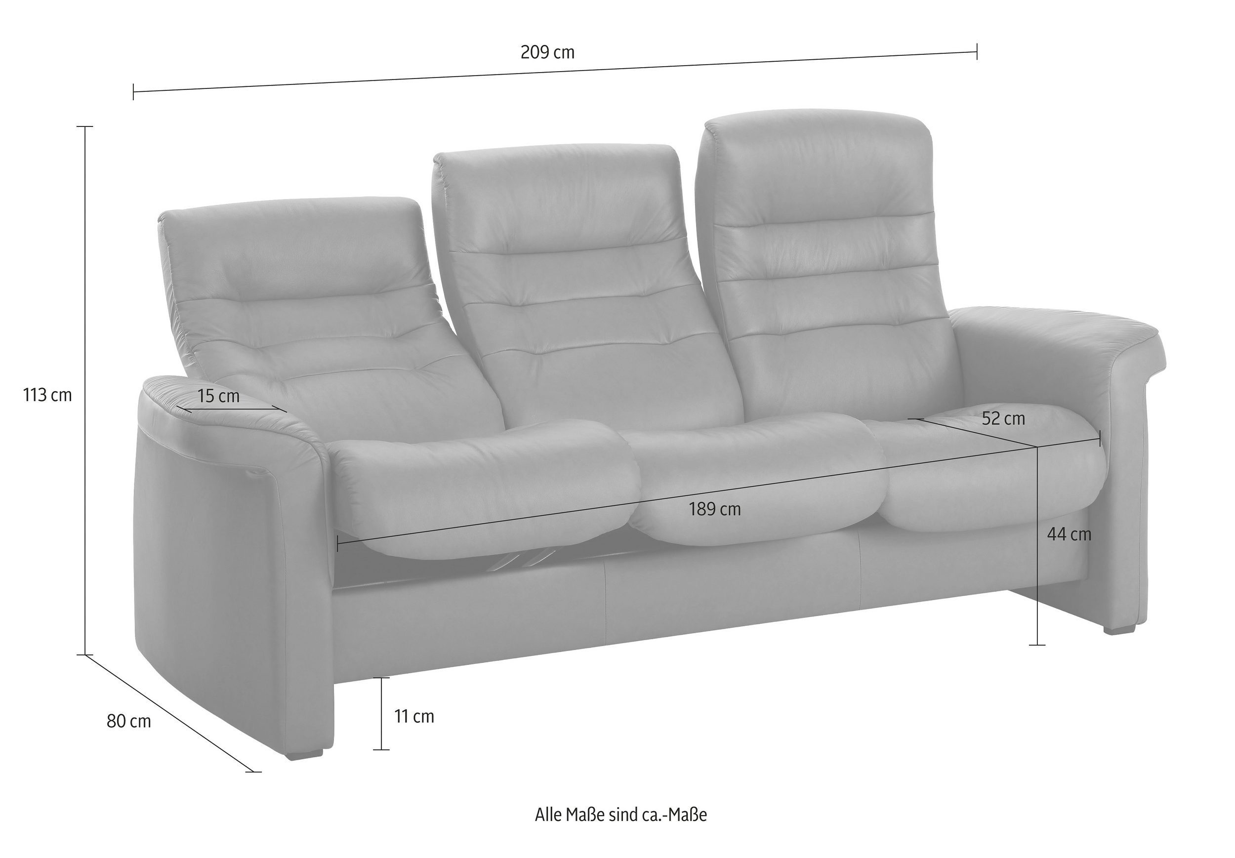Sofa 3-Sitzer SAPPHIRE mit High Back von STRESSLESS® - Maße