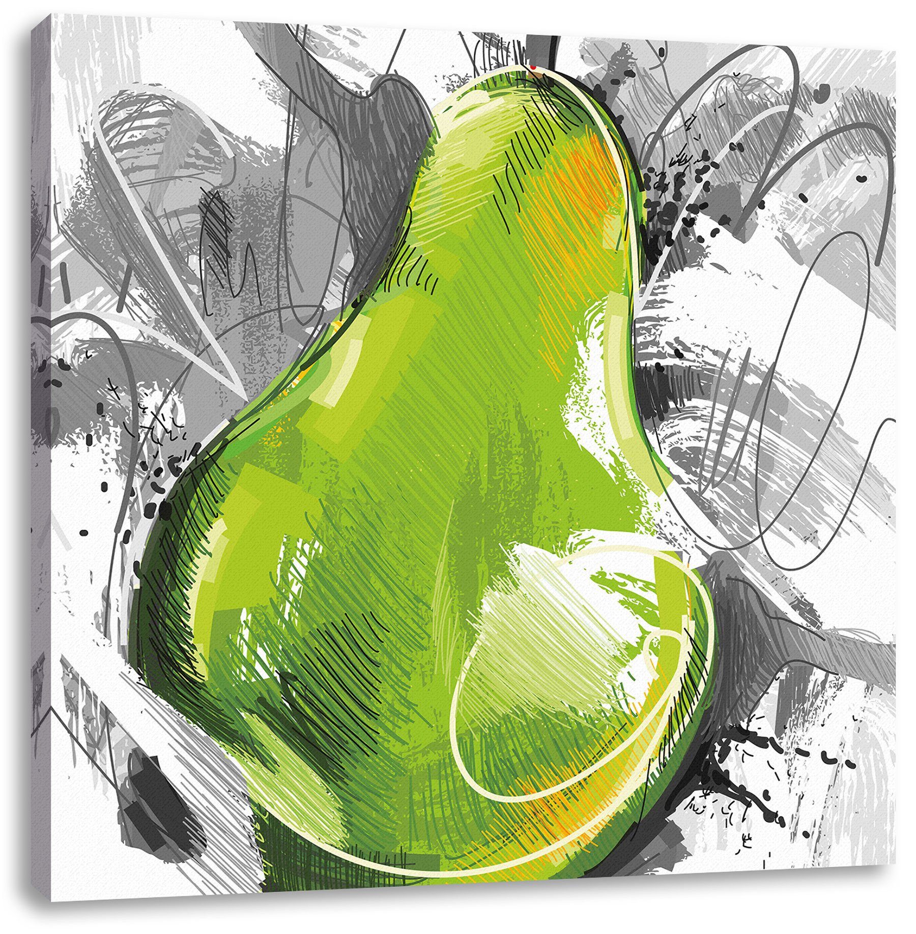 Pixxprint Leinwandbild Künstlerisch gezeichnete Birne, Künstlerisch gezeichnete Birne (1 St), Leinwandbild fertig bespannt, inkl. Zackenaufhänger