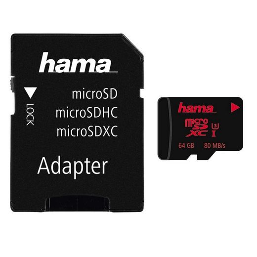 Hama microSDXC 64 GB UHS Speed Class 3 UHS-I 80 MB/s + Adapter »Speicherkarte + Adapter/Mobile«