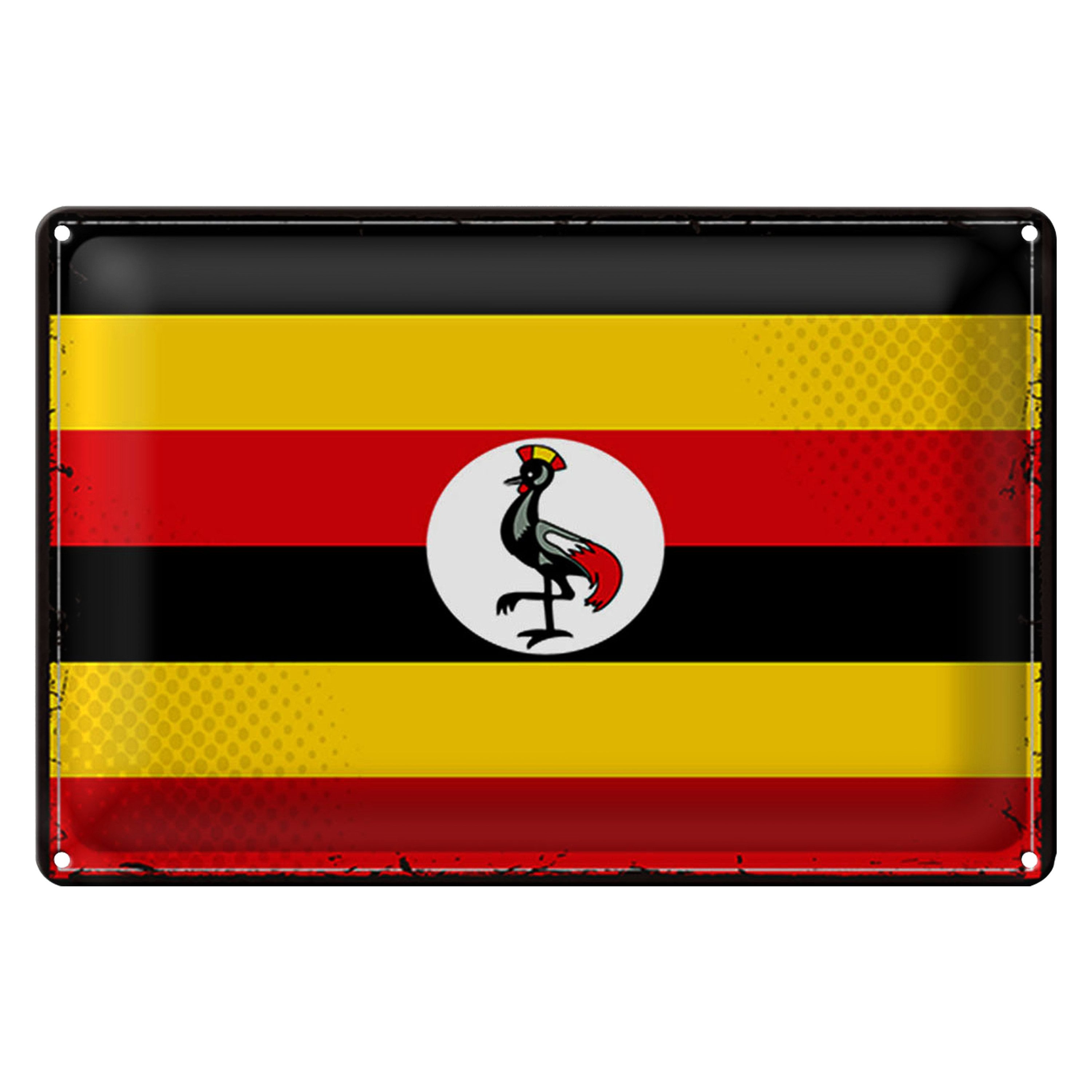 Roomando Metallschild Flagge Uganda 40x30cm Retro Flag of Uganda