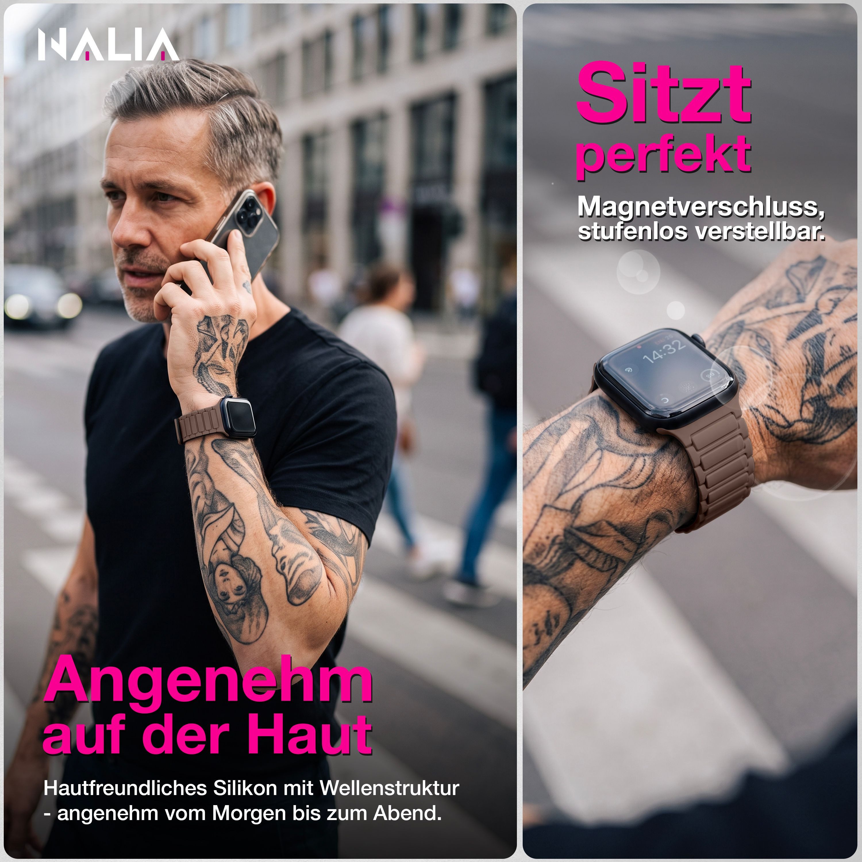 Nalia Smartwatch-Armband Apple Watch 38/40/41/42mm, Magnetisches Silikon Ersatzband / für Sport Fitness Uhr / Wasserfest – Bild 4 von 5