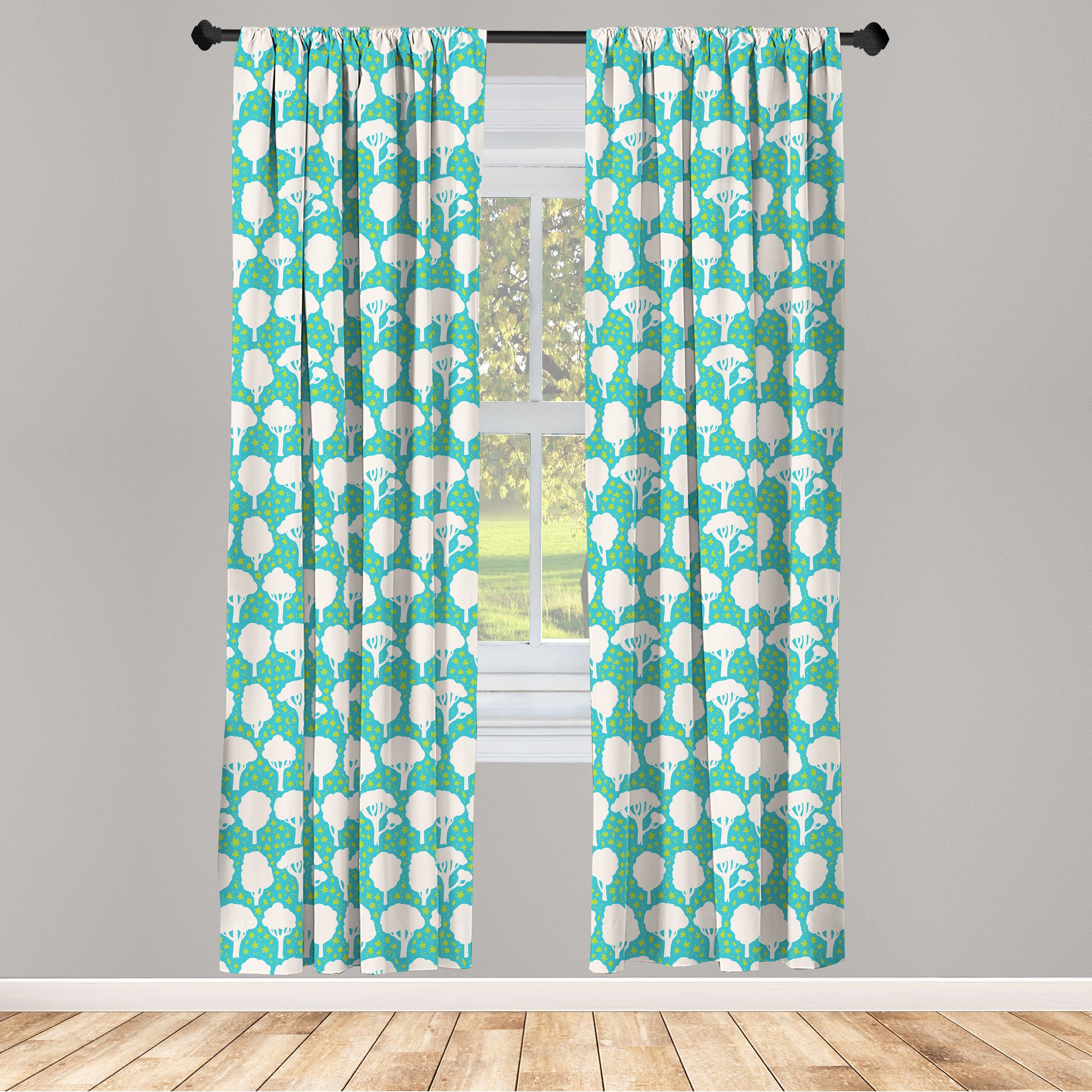 Gardine Vorhang für Wohnzimmer Schlafzimmer Dekor, Abakuhaus, Microfaser, Natur Baum-Schatten Tiny Blumen | Fertiggardinen