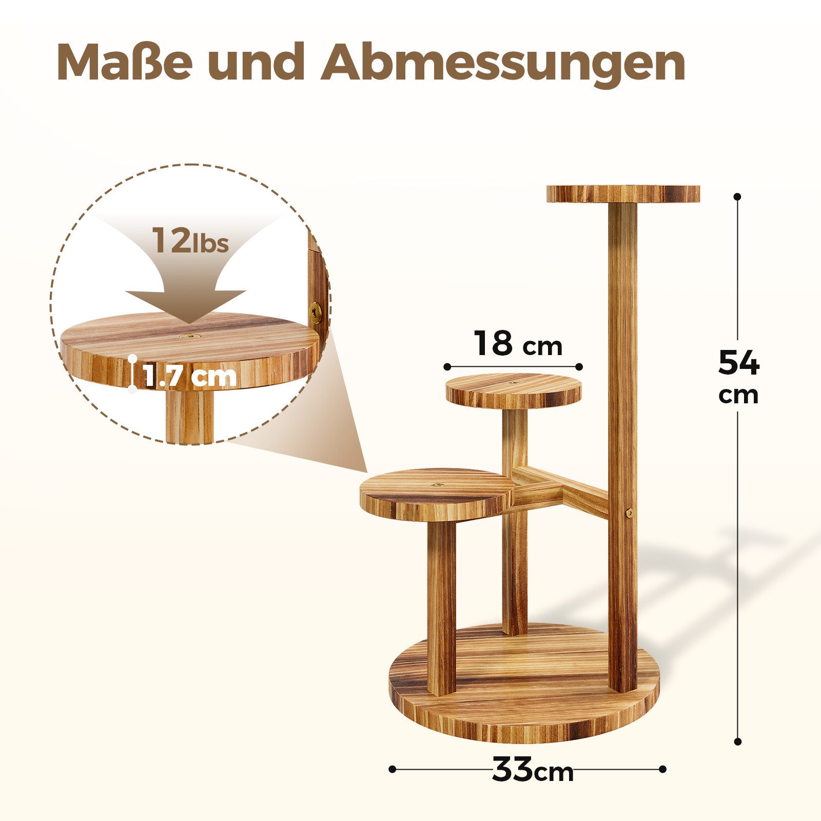 Bamworld Blumenständer platzsparender Pflanzenregal für Wohnzimmer & Garten, Blumentreppe (1 St), Holzblumenständer 3-stöckig, 33x54 cm