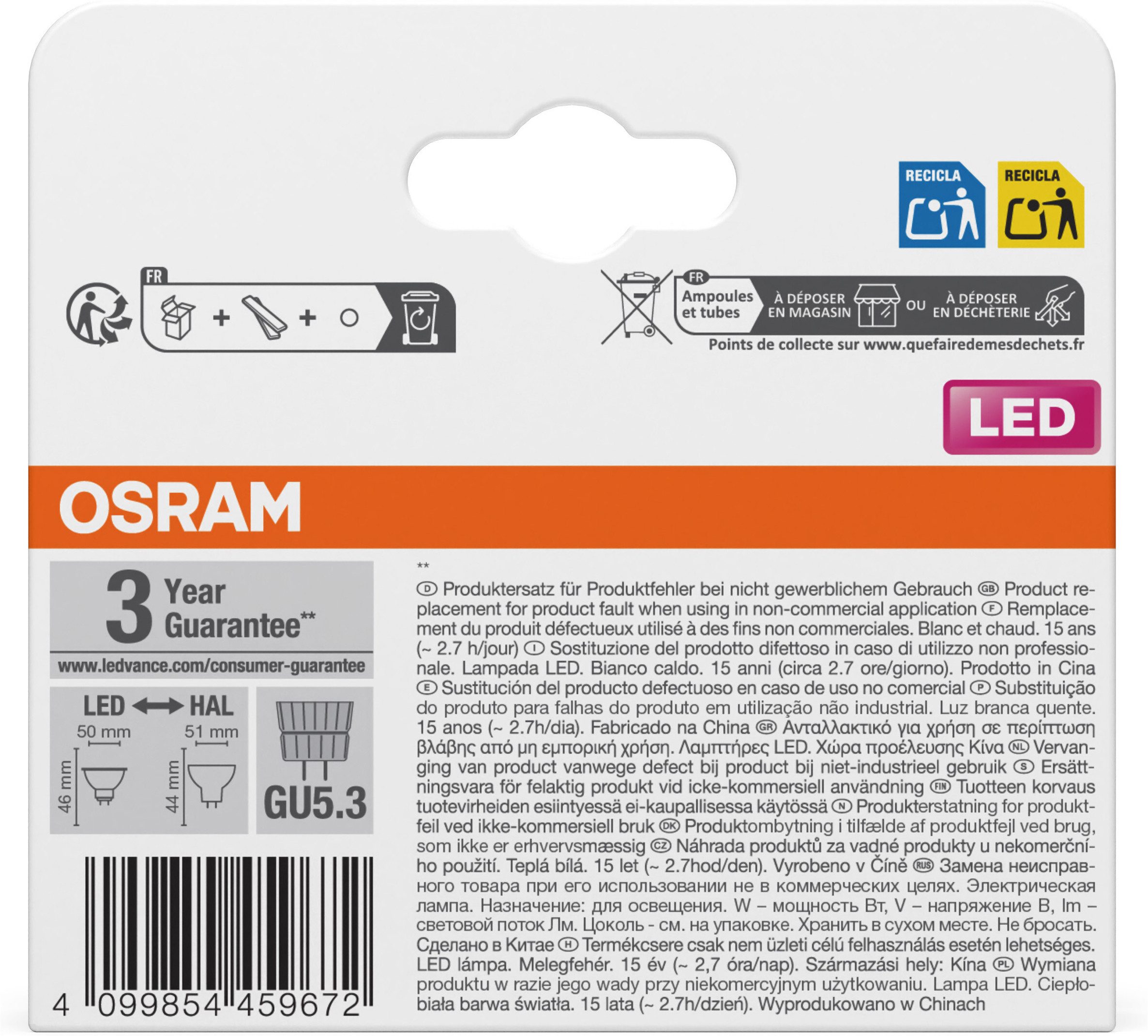 Osram LED-Leuchtmittel LED STAR MR16 12 V in Reflektorform, MR16, 2 St., Warmweiß – Bild 4 von 4