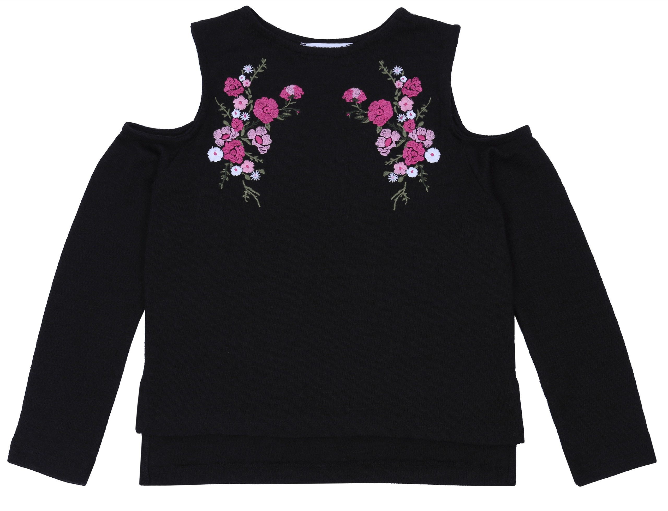 Sarcia.eu Rundhalspullover Schwarzer Blumenpullover, ausgeschnittene Schulternärmel 9-10 Jahre