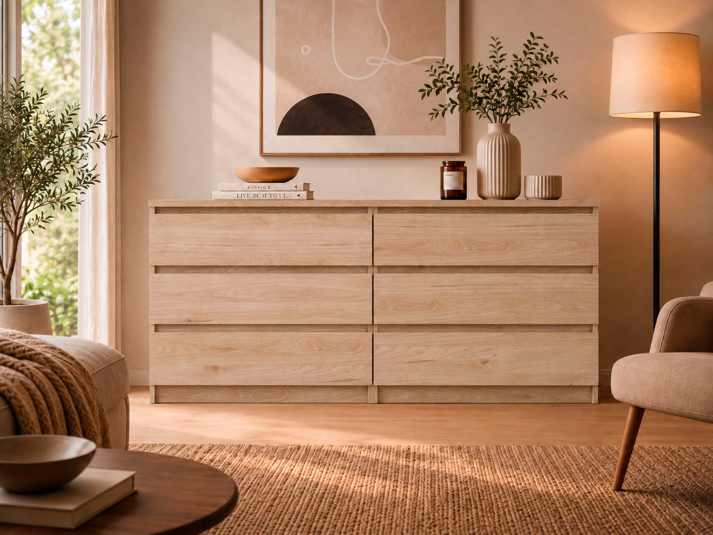 Kommode Naia, 6 Schubladen im skandinavischen Design, Breite 158 cm