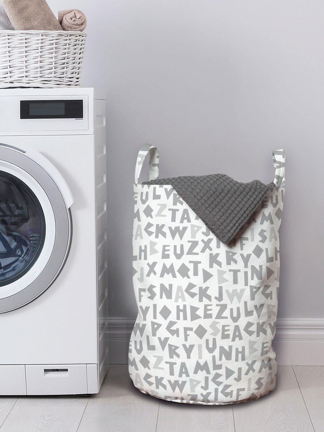 Wäschesäckchen Waschsalons, Griffen mit Alphabet Letters für Abakuhaus Wäschekorb geometrische Kordelzugverschluss