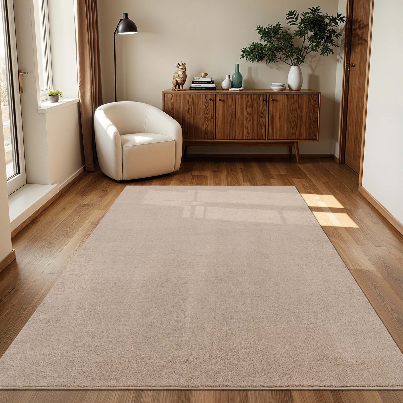 TaraCarpet Teppich Supersoft Kurzflorteppich Fiona Uni, rechteckig, Höhe: 14 mm, Wohnzimmer, Schlafzimmer, Esszimmer, Fiona beige 50x80