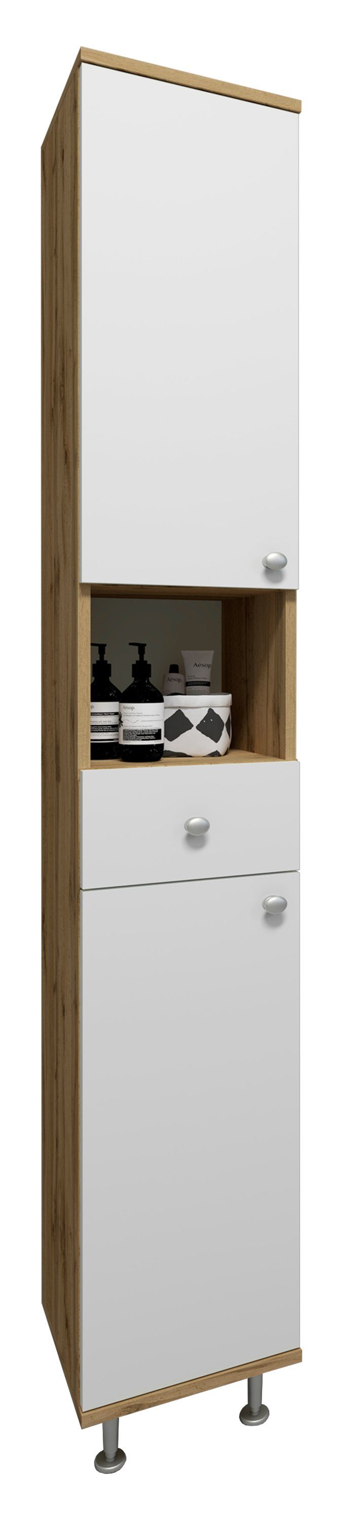 VCM Hochschrank Nilosi Hochschrank B. 30 x T. 10 x H. 185 cm Viel Stauraum für Handtücher und Pflegeprodukte, für Bad und Gäste-WC