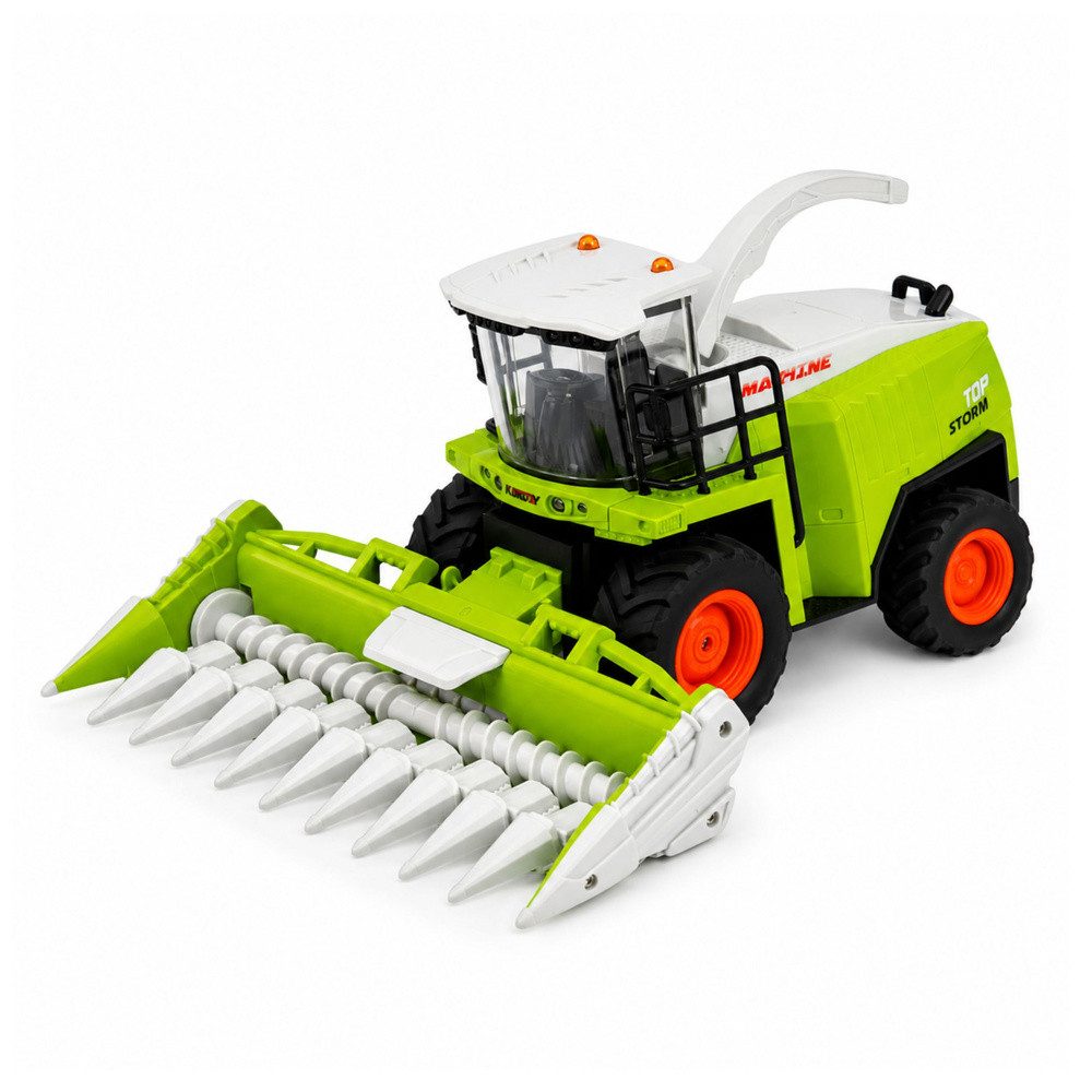 LEAN TOYS Spielzeug-Mähdrescher Erntefahrzeug Maishäcksler Landmaschinenmodell, (Spar-Set, 1-tlg., 35 x 21,5 x 13 cm leicht), 2,4-GHz-Funk, LED-Licht, Motorgeräusch, Auswurfrohr